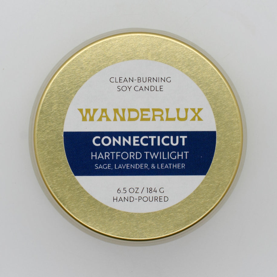 Wanderlux Connecticut Hartford Twilight 6.5 Ounce Soy Candle