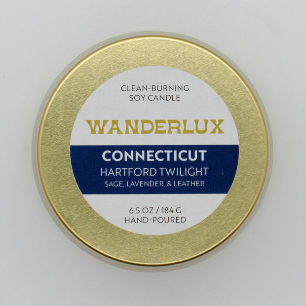 Wanderlux Connecticut Hartford Twilight 6.5 Ounce Soy Candle