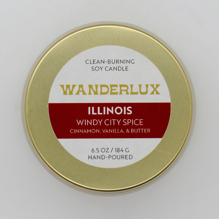 Wanderlux Illinois Windy City Spice 6.5 Ounce Soy Candle