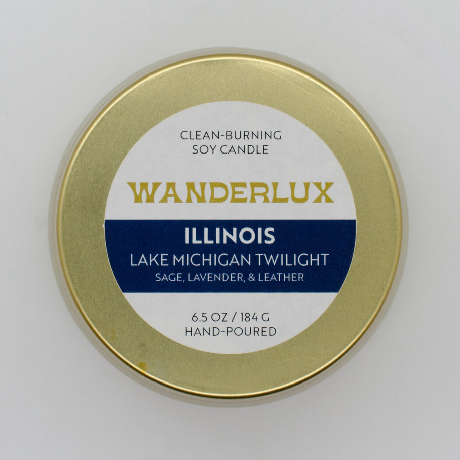 Wanderlux Illinois Lake Michigan Twilight 6.5 Ounce Soy Candle