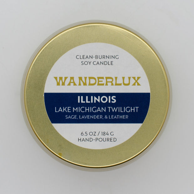 Wanderlux Illinois Lake Michigan Twilight 6.5 Ounce Soy Candle
