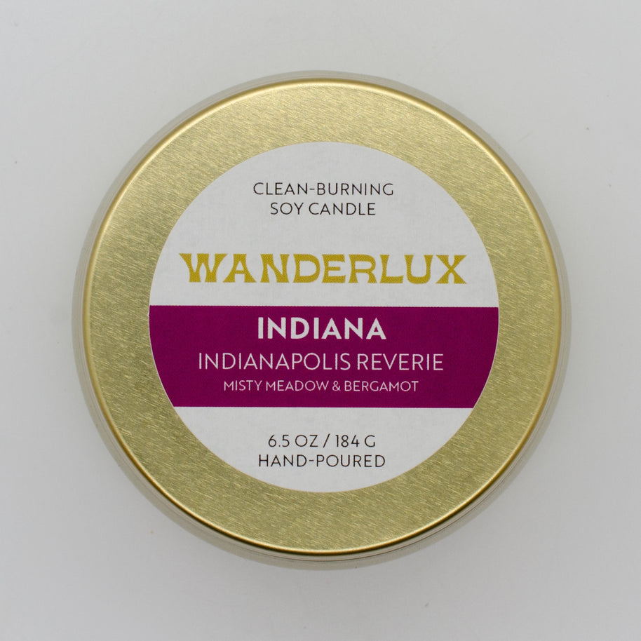 Wanderlux Indiana Indianapolis Reverie 6.5 Ounce Soy Candle