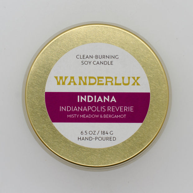 Wanderlux Indiana Indianapolis Reverie 6.5 Ounce Soy Candle