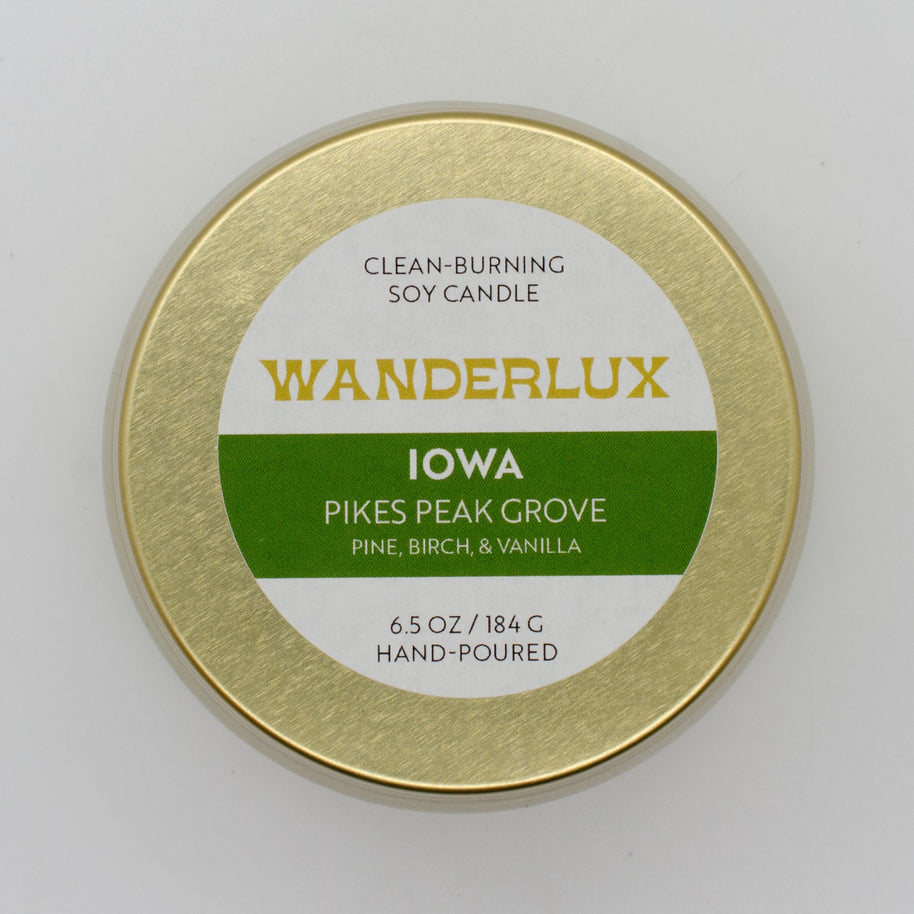 Wanderlux Iowa Pikes Peak Grove 6.5 Ounce Soy Candle