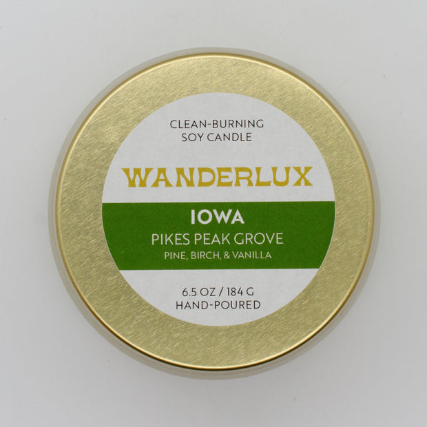 Wanderlux Iowa Pikes Peak Grove 6.5 Ounce Soy Candle