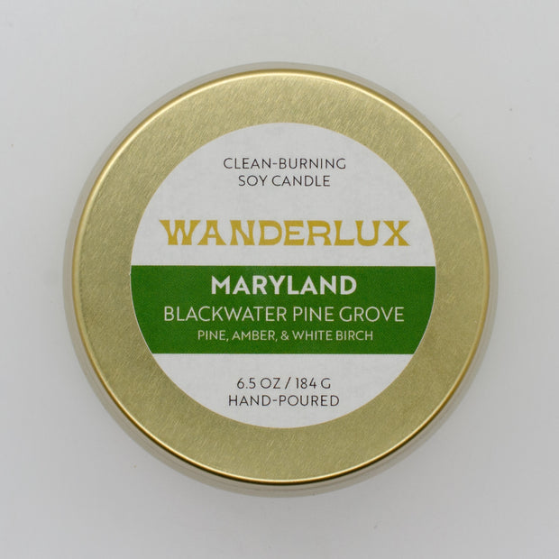 Wanderlux Maryland Blackwater Pine Grove 6.5 Ounce Soy Candle