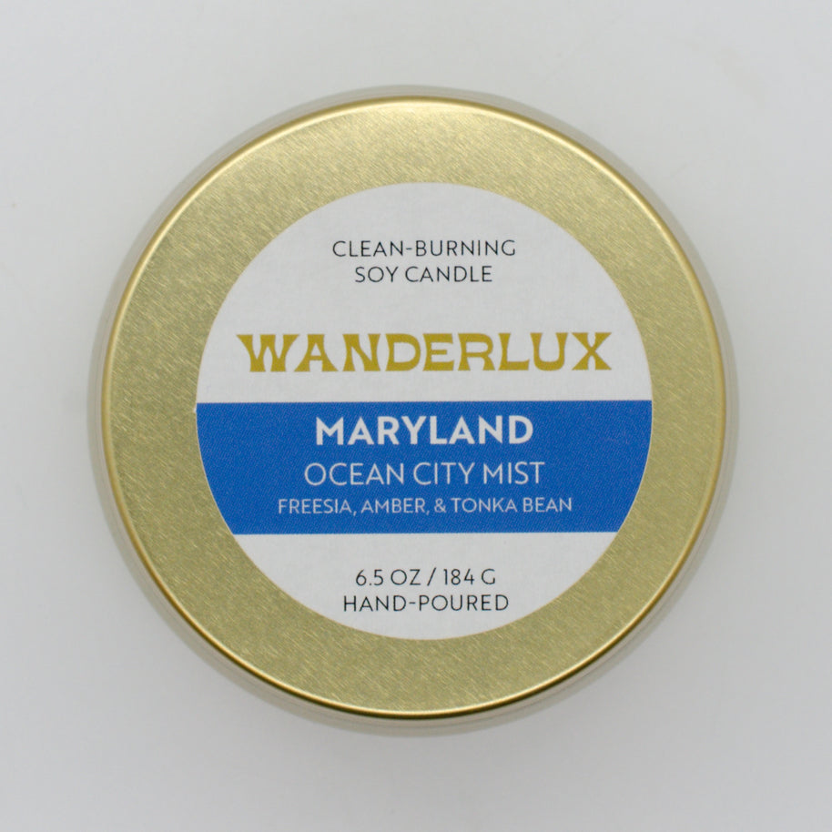Wanderlux Maryland Ocean City Mist 6.5 Ounce Soy Candle