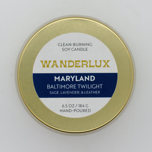 Wanderlux Maryland Baltimore Twilight 6.5 Ounce Soy Candle