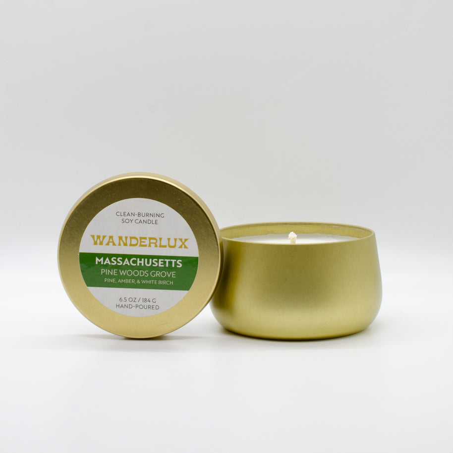 Wanderlux Massachusetts Pine Woods Grove 6.5 Ounce Soy Candle