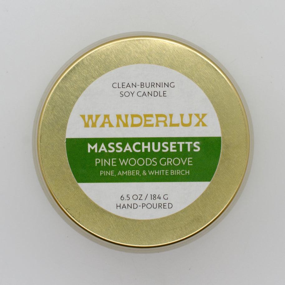 Wanderlux Massachusetts Pine Woods Grove 6.5 Ounce Soy Candle