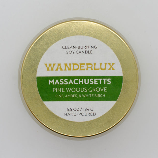 Wanderlux Massachusetts Pine Woods Grove 6.5 Ounce Soy Candle
