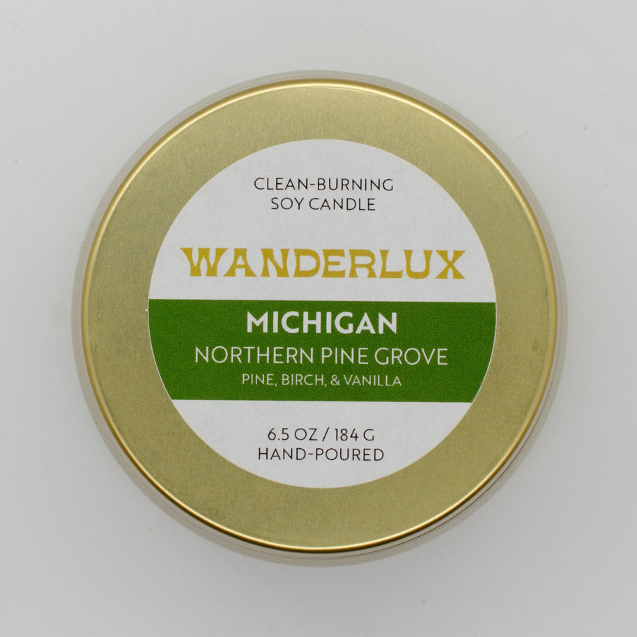 Wanderlux Michigan Northern Pine Grove 6.5 Ounce Soy Candle