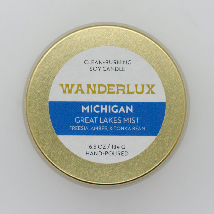 Wanderlux Michigan Great Lakes Mist 6.5 Ounce Soy Candle