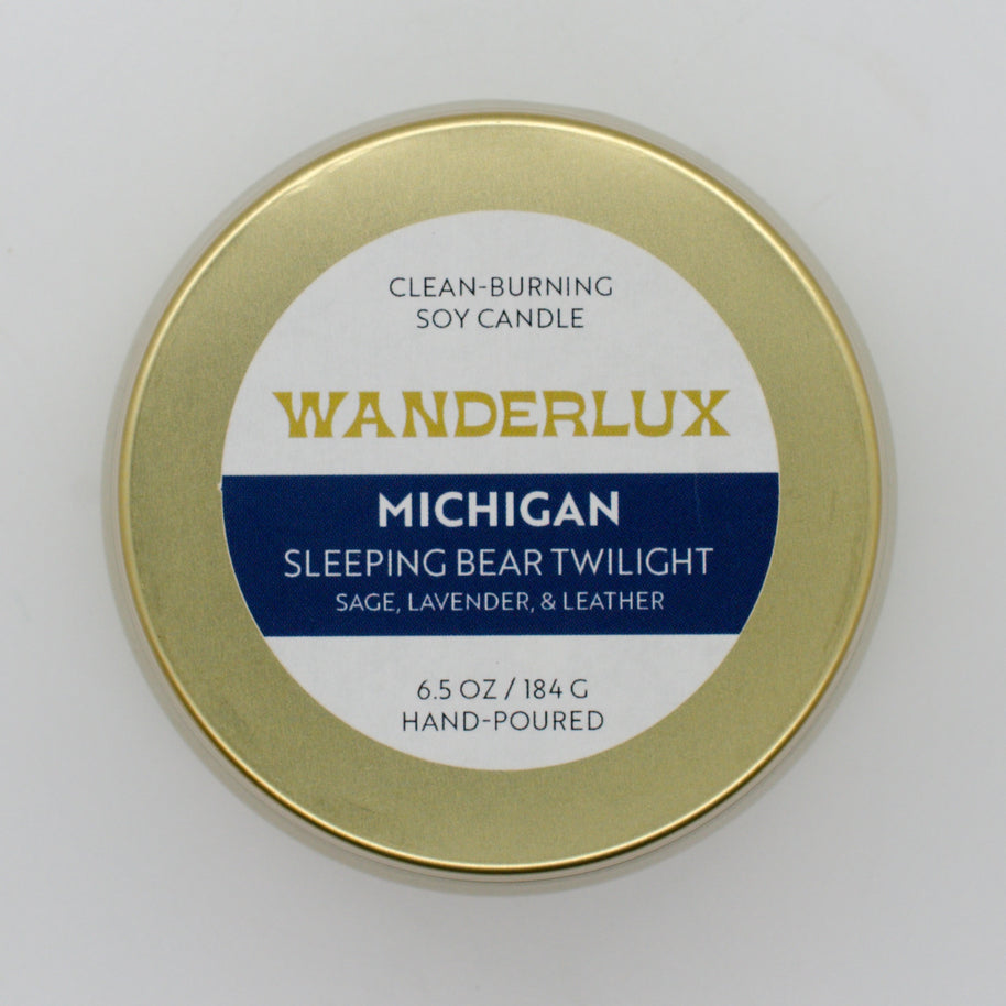 Wanderlux Michigan Sleeping Bear Twilight 6.5 Ounce Soy Candle