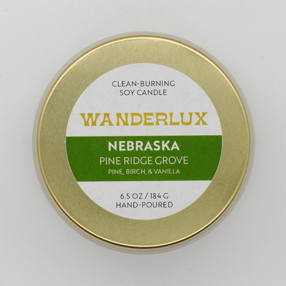 Wanderlux Nebraska Pine Ridge Grove 6.5 Ounce Soy Candle
