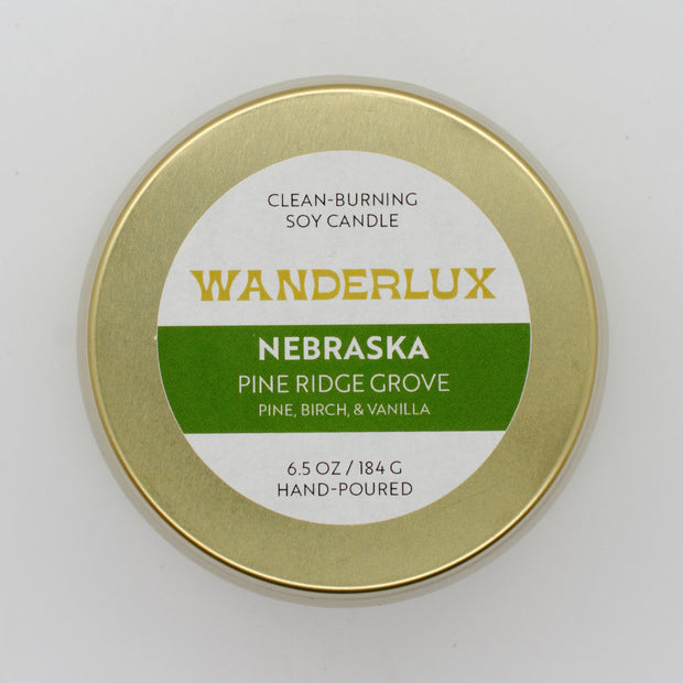 Wanderlux Nebraska Pine Ridge Grove 6.5 Ounce Soy Candle