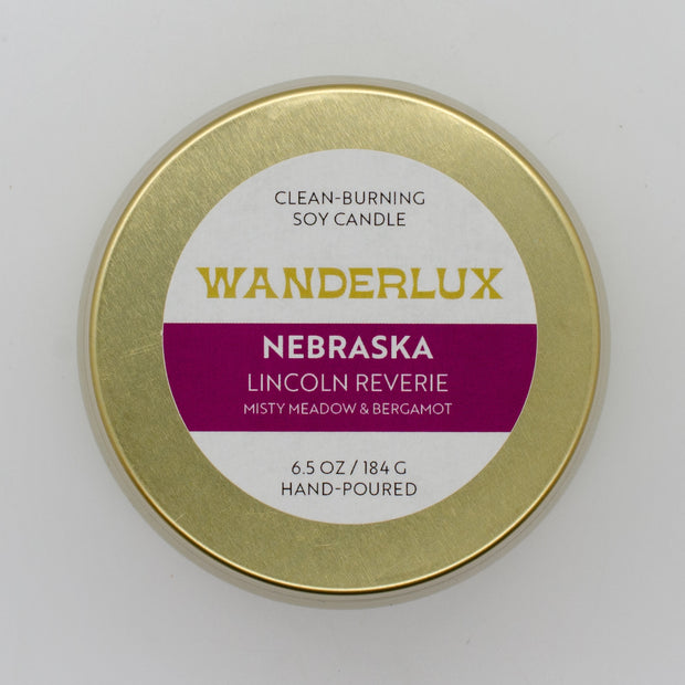 Wanderlux Nebraska Lincoln Reverie 6.5 Ounce Soy Candle