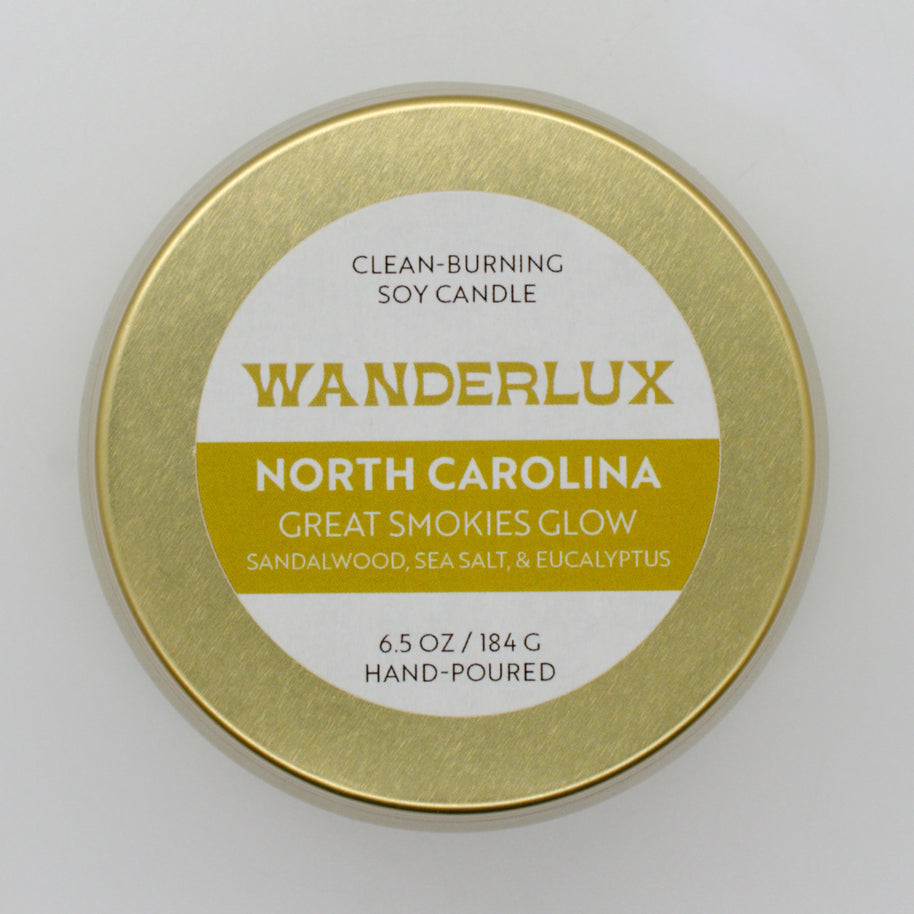 Wanderlux North Carolina Great Smokies Glow 6.5 Ounce Soy Candle