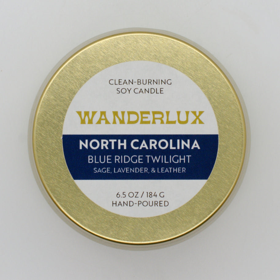 Wanderlux North Carolina Blue Ridge Twilight 6.5 Ounce Soy Candle