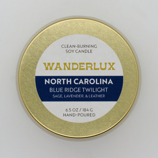 Wanderlux North Carolina Blue Ridge Twilight 6.5 Ounce Soy Candle