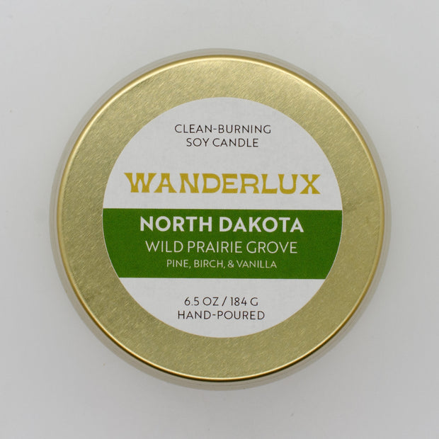 Wanderlux North Dakota Wild Prairie Grove 6.5 Ounce Soy Candle