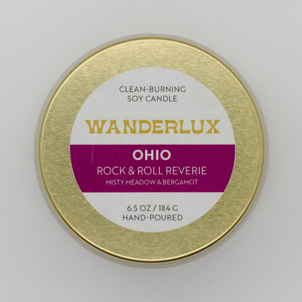Wanderlux Ohio Rock and Roll Reverie 6.5 Ounce Soy Candle