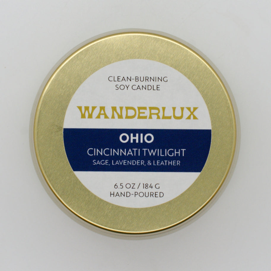 Wanderlux Ohio Cincinnati Twilight 6.5 Ounce Soy Candle