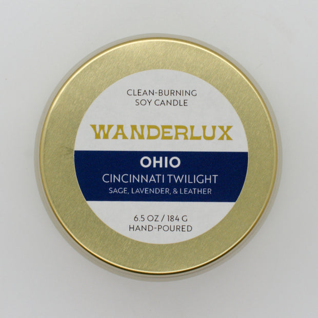 Wanderlux Ohio Cincinnati Twilight 6.5 Ounce Soy Candle