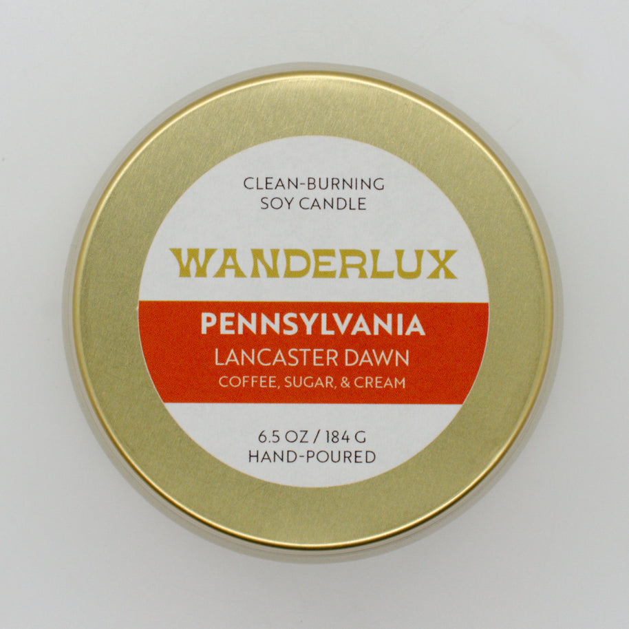 Wanderlux Pennsylvania Lancaster Dawn 6.5 Ounce Soy Candle