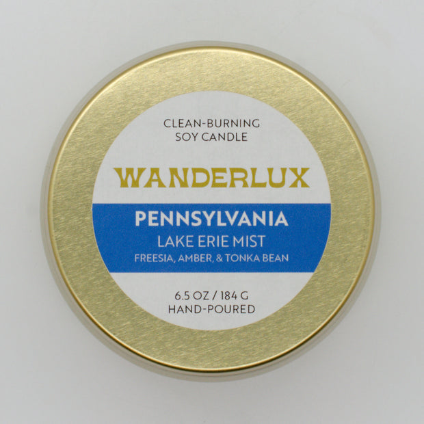 Wanderlux Pennsylvania Lake Erie Mist 6.5 Ounce Soy Candle