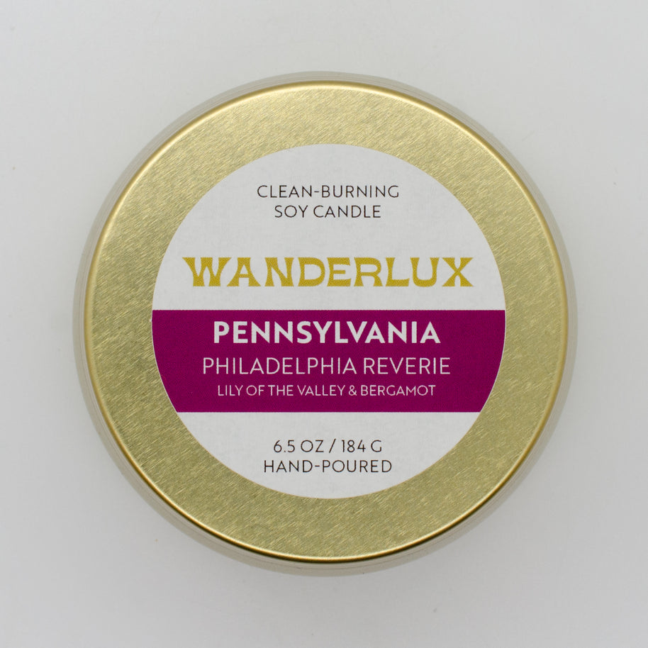 Wanderlux Pennsylvania Philadelphia Reverie 6.5 Ounce Soy Candle
