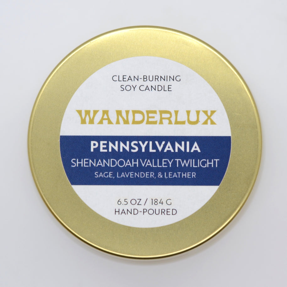 Wanderlux Pennsylvania Shenandoah Valley Twilight 6.5 Ounce Soy Candle