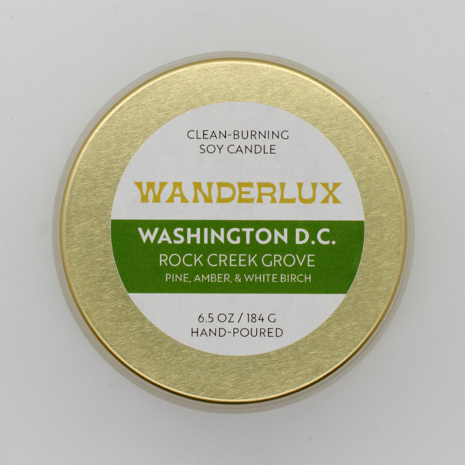 Wanderlux Washington D.C. Rock Creek Grove 6.5 Ounce Soy Candle