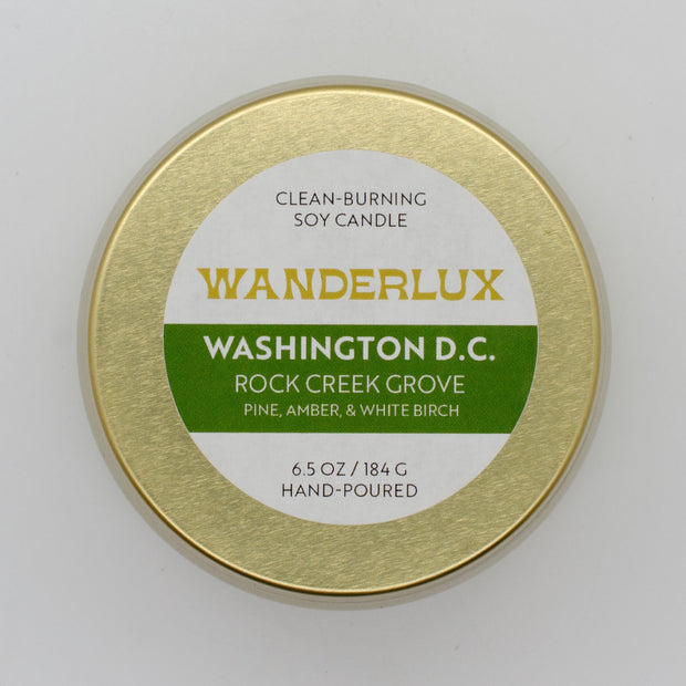 Wanderlux Washington D.C. Rock Creek Grove 6.5 Ounce Soy Candle