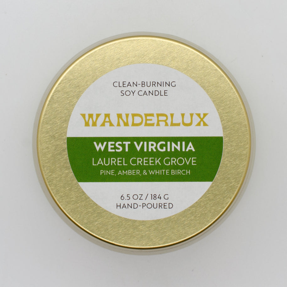 Wanderlux West Virginia Laurel Creek Grove 6.5 Ounce Soy Candle