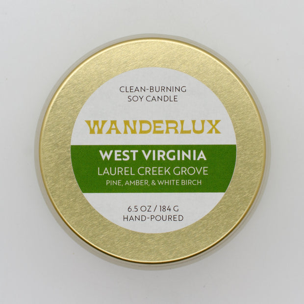 Wanderlux West Virginia Laurel Creek Grove 6.5 Ounce Soy Candle