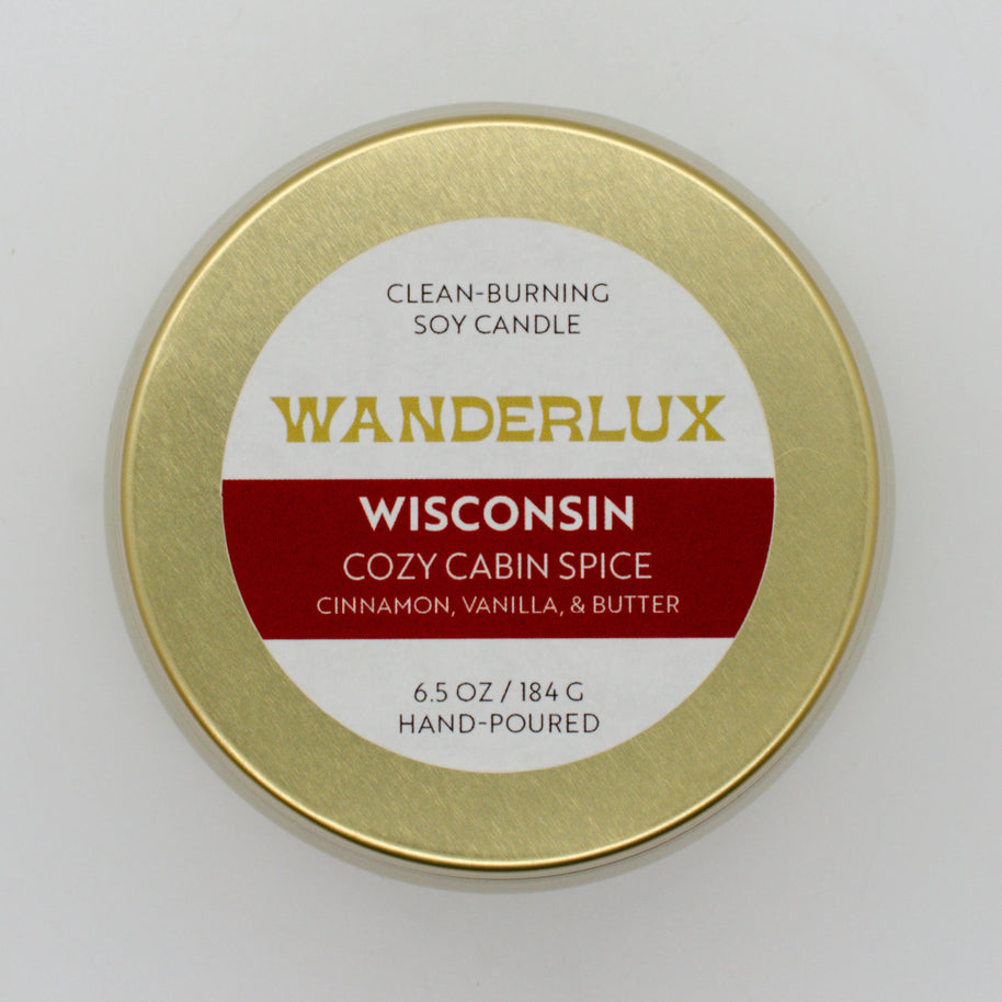 Wanderlux Wisconsin Cozy Cabin Spice 6.5 Ounce Soy Candle