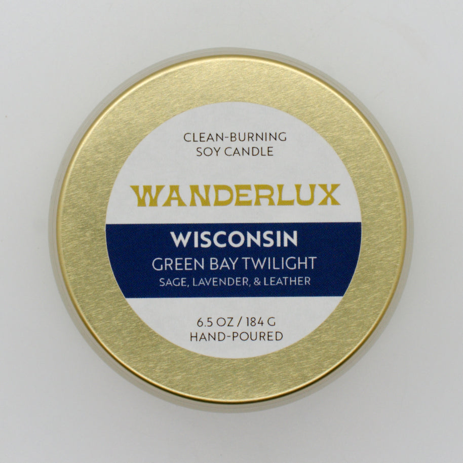 Wanderlux Wisconsin Green Bay Twilight 6.5 Ounce Soy Candle